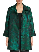 Botanic-Print Jacquard Open-Front Jacket