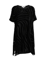 Zebra Burnout Velvet Caftan Midi-Dress