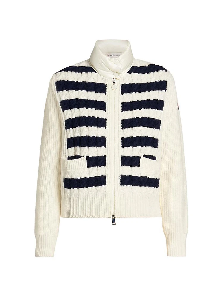 Striped Down Puffer Cardigan