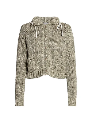 Cotton-Blend Knit Hooded Cardigan