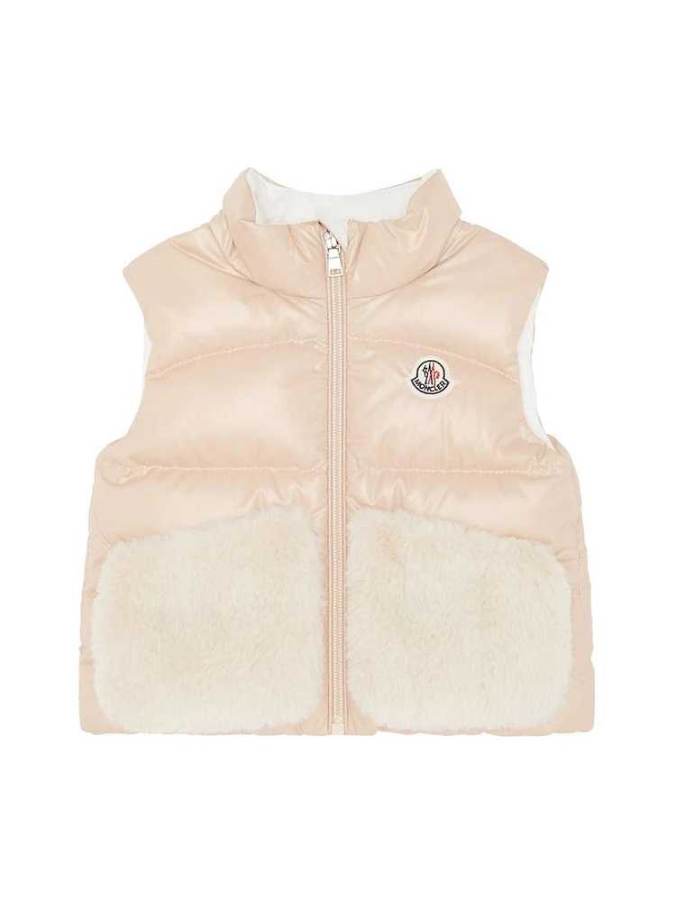 Baby Girl's & Little Vive Nylon Vest with Faux Fur Pockets