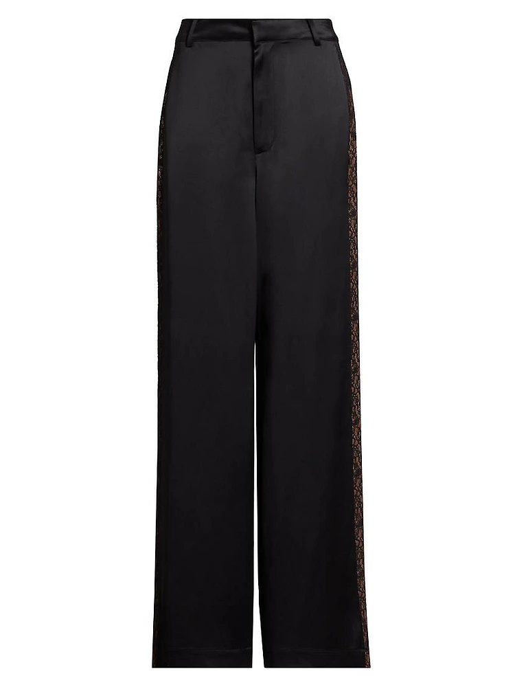 Lorenza Lace-Trim Wide-Leg Pants