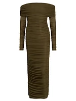 Varonica Ruched Off-The-Shoulder Midi-Dress