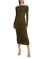 Varonica Ruched Off-The-Shoulder Midi-Dress