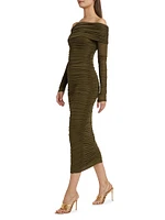 Varonica Ruched Off-The-Shoulder Midi-Dress
