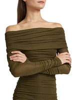 Varonica Ruched Off-The-Shoulder Midi-Dress