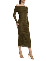 Varonica Ruched Off-The-Shoulder Midi-Dress