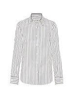 Striped Cotton Twill Shirt with Shiny Collar Detail