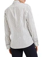 Striped Cotton Twill Shirt with Shiny Collar Detail