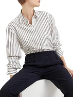 Striped Cotton Twill Shirt with Shiny Collar Detail