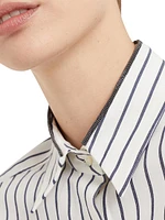 Striped Cotton Twill Shirt with Shiny Collar Detail