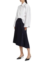 Cotton-Blend Asymmetric Combo Midi-Shirtdress