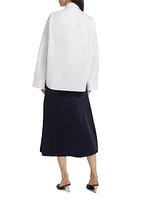 Cotton-Blend Asymmetric Combo Midi-Shirtdress