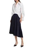 Cotton-Blend Asymmetric Combo Midi-Shirtdress