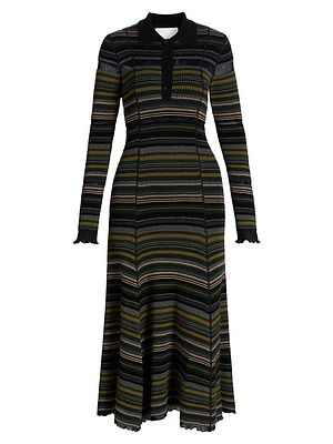 Striped Reversible Rib-Knit Midi-Dress