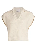 Bouclé Cropped Chain Trim Polo Top