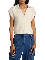 Bouclé Cropped Chain Trim Polo Top