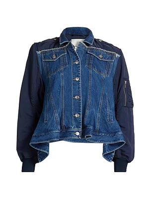 Combo Denim Flounce-Hem Jacket