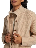 Rib-Knit Alpaca-Blend Long-Sleeve Cardigan