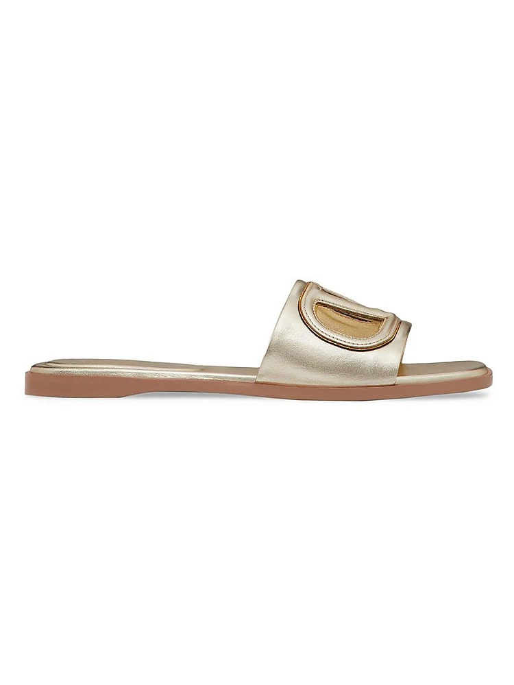 VLogo Cut-Out Laminated Nappa Leather Slide Sandals