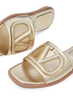 VLogo Cut-Out Laminated Nappa Leather Slide Sandals