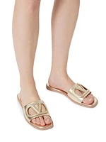 VLogo Cut-Out Laminated Nappa Leather Slide Sandals