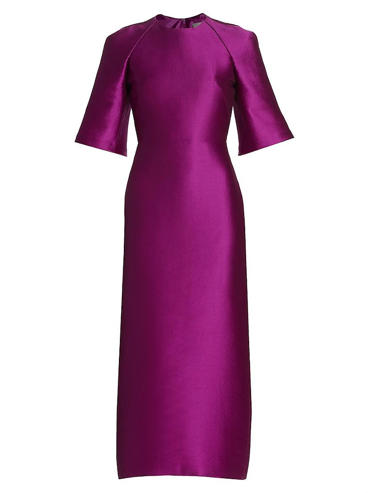 Mikado Trumpet-Sleeve Cocktail Dress