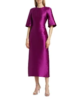 Mikado Trumpet-Sleeve Cocktail Dress