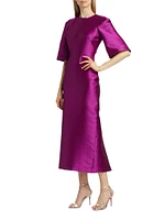 Mikado Trumpet-Sleeve Cocktail Dress