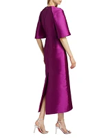 Mikado Trumpet-Sleeve Cocktail Dress