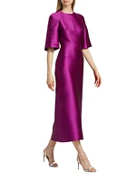 Mikado Trumpet-Sleeve Cocktail Dress