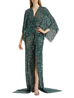 Sequin Tulle Wrap Gown