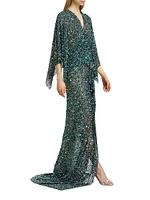 Sequin Tulle Wrap Gown