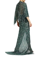 Sequin Tulle Wrap Gown