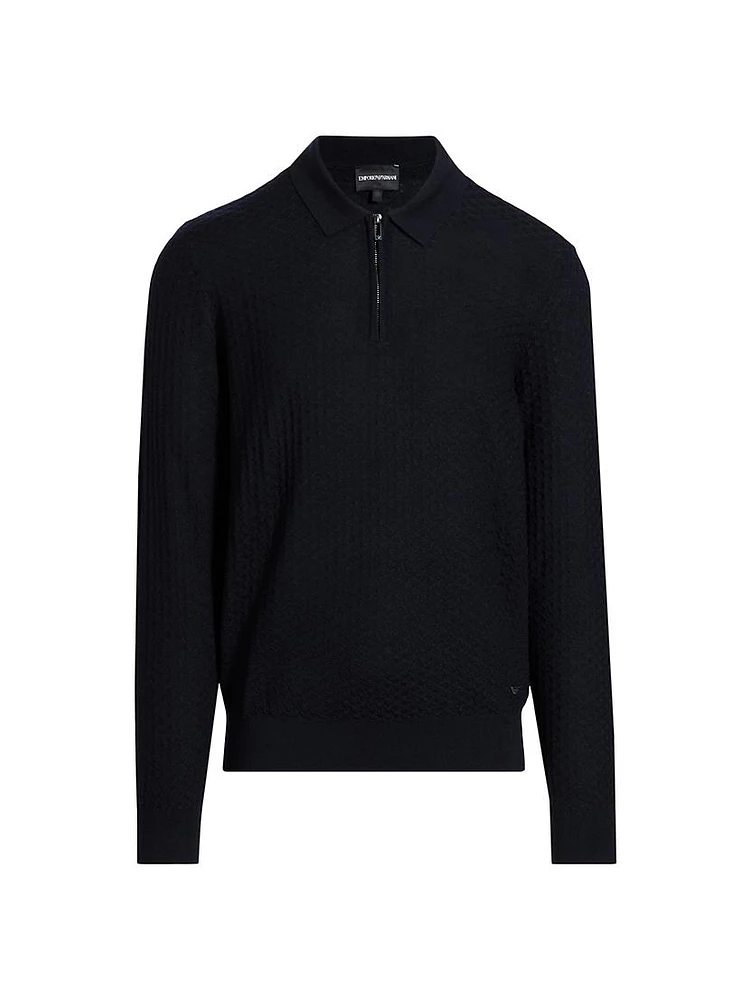 Virgin Wool Long-Sleeve Polo Shirt