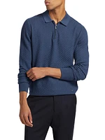 Textured Wool Knit Half-Zip Polo Sweater