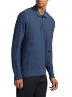 Textured Wool Knit Half-Zip Polo Sweater