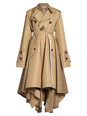 Windowpane Check Gabardine Trench Coat