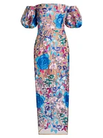 Nira Floral Embroidered Off-the-Shoulder Midi-Dress