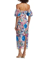 Nira Floral Embroidered Off-the-Shoulder Midi-Dress