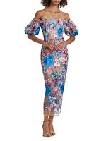 Nira Floral Embroidered Off-the-Shoulder Midi-Dress