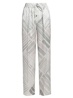 Abstract Silk Drawstring Straight-Leg Pants