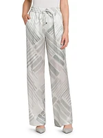 Abstract Silk Drawstring Straight-Leg Pants