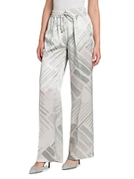 Abstract Silk Drawstring Straight-Leg Pants