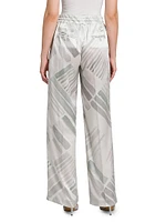 Abstract Silk Drawstring Straight-Leg Pants