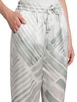 Abstract Silk Drawstring Straight-Leg Pants
