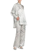 Abstract Silk Drawstring Straight-Leg Pants