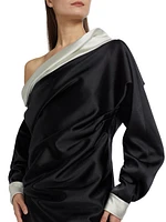 Satin Trimmed One-Shoulder Minidress