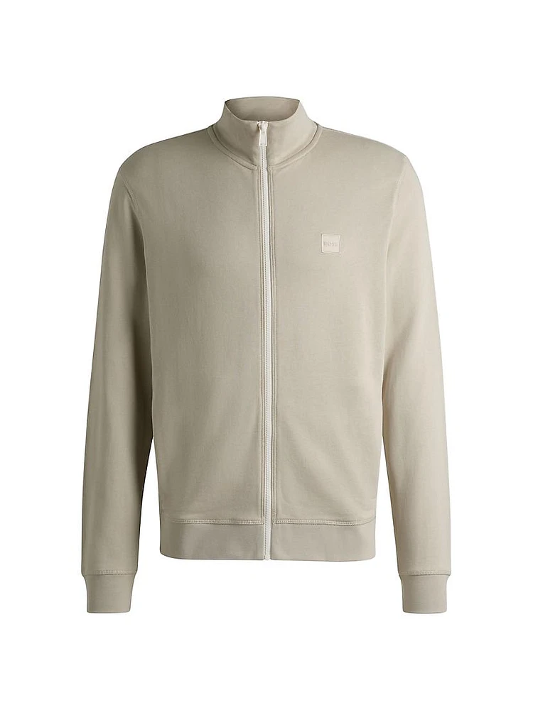 Cotton Terry Zip Up Jacket with Logo Patch