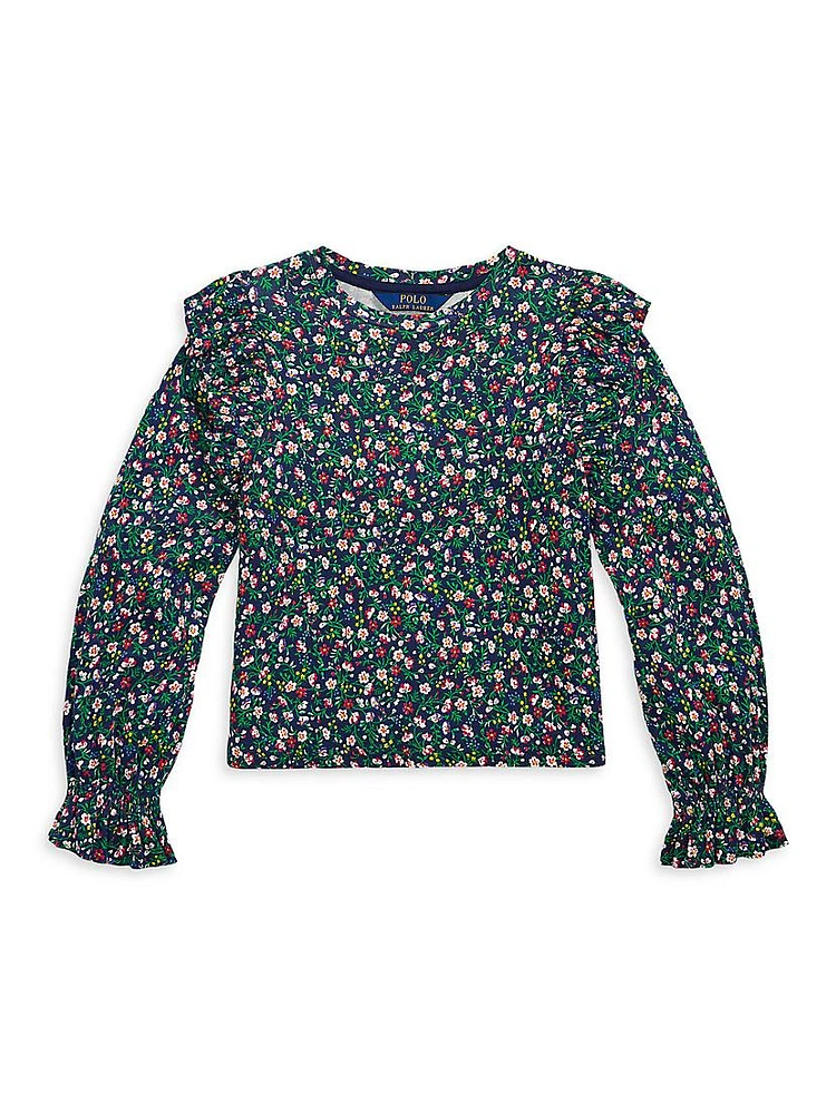 Little Girl's & Floral Cotton-Blend Top